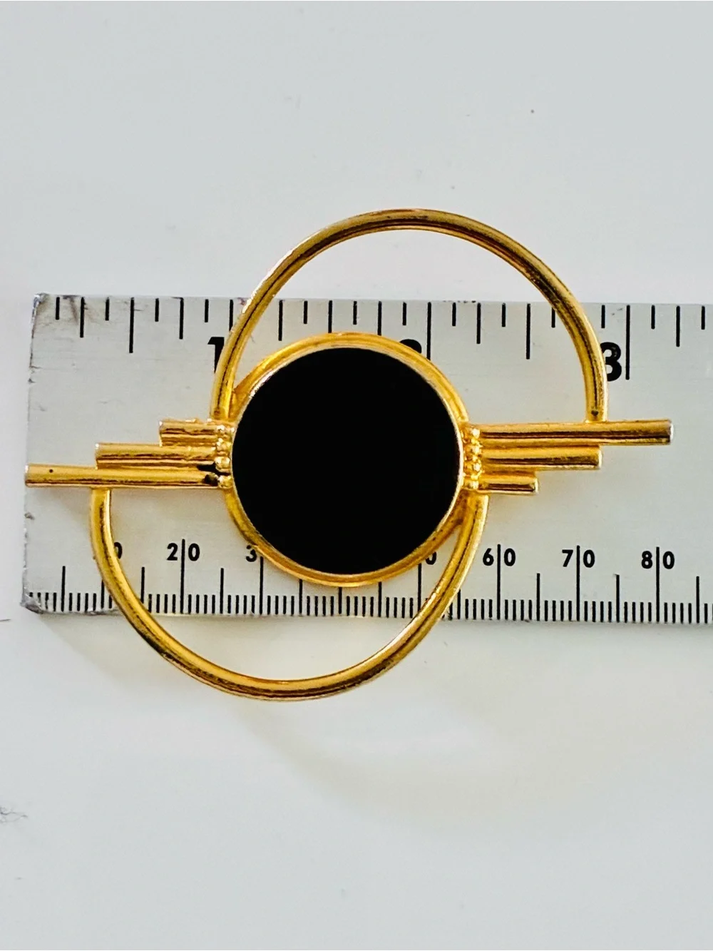 Bold Ambiguous Gold-Tone Circular Pin with Black Enamel Center Everyday Elegant